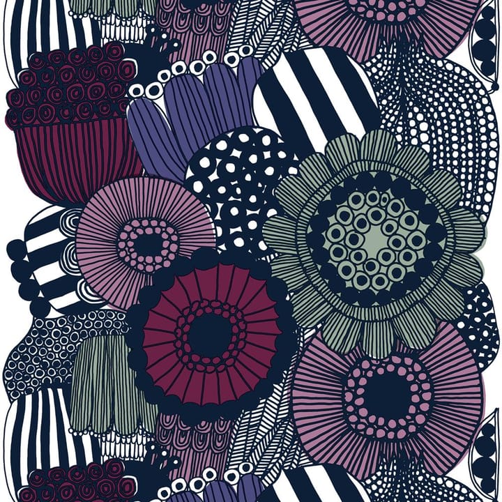 Tela Siirtolapuutarha, blanco-morado-gris Marimekko