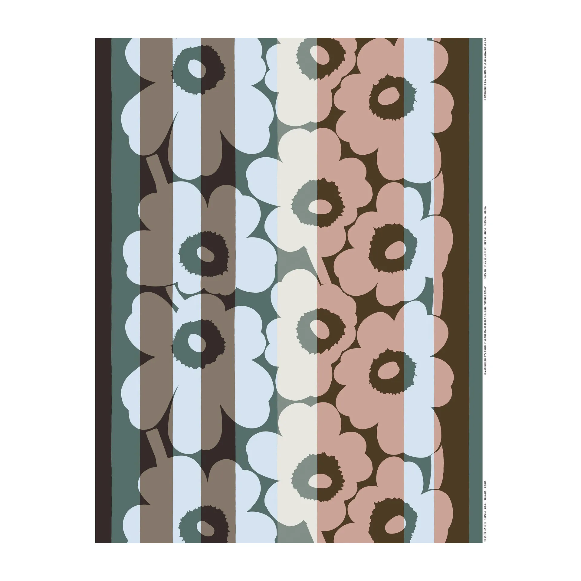 Tela Unikko Ralli, Brown-petrol-light red Marimekko