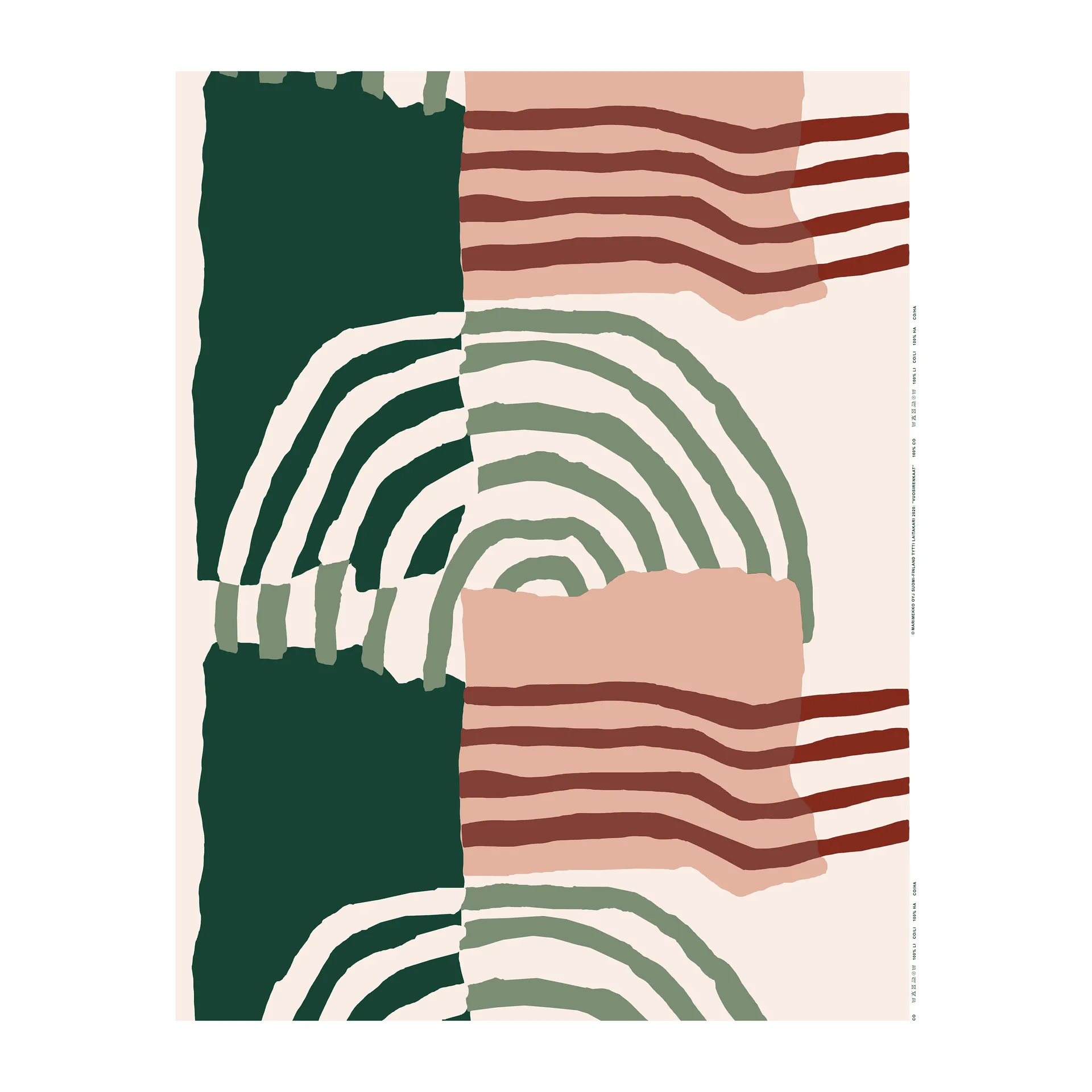 Tela Vuosirenkaat algodón-lino, Beige-verde-clarorojo Marimekko