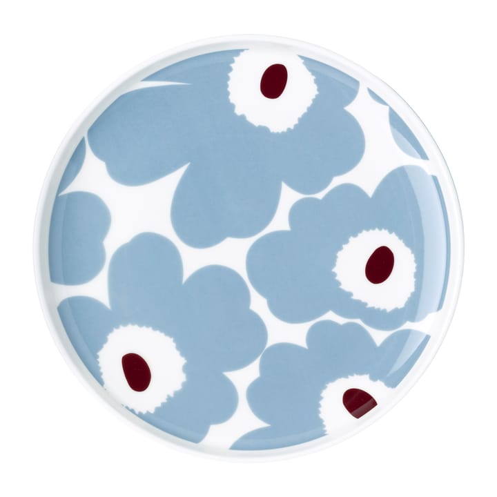 Unikko Plato blanco-gris azulado-rojo vino, Ø20 cm Marimekko