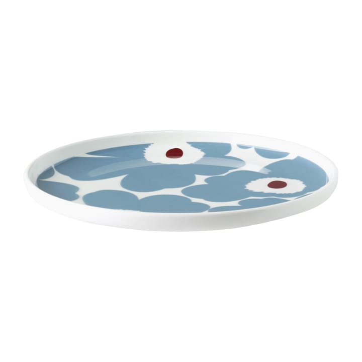 Unikko Plato blanco-gris azulado-rojo vino, Ø20 cm Marimekko