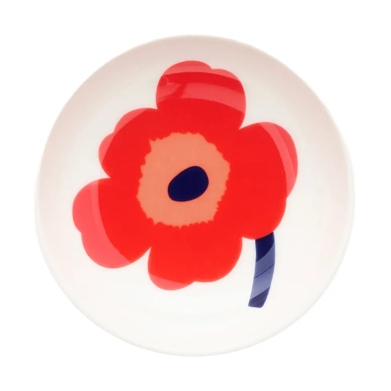 Unikko plato hondo, blanco-rojo-azul Marimekko