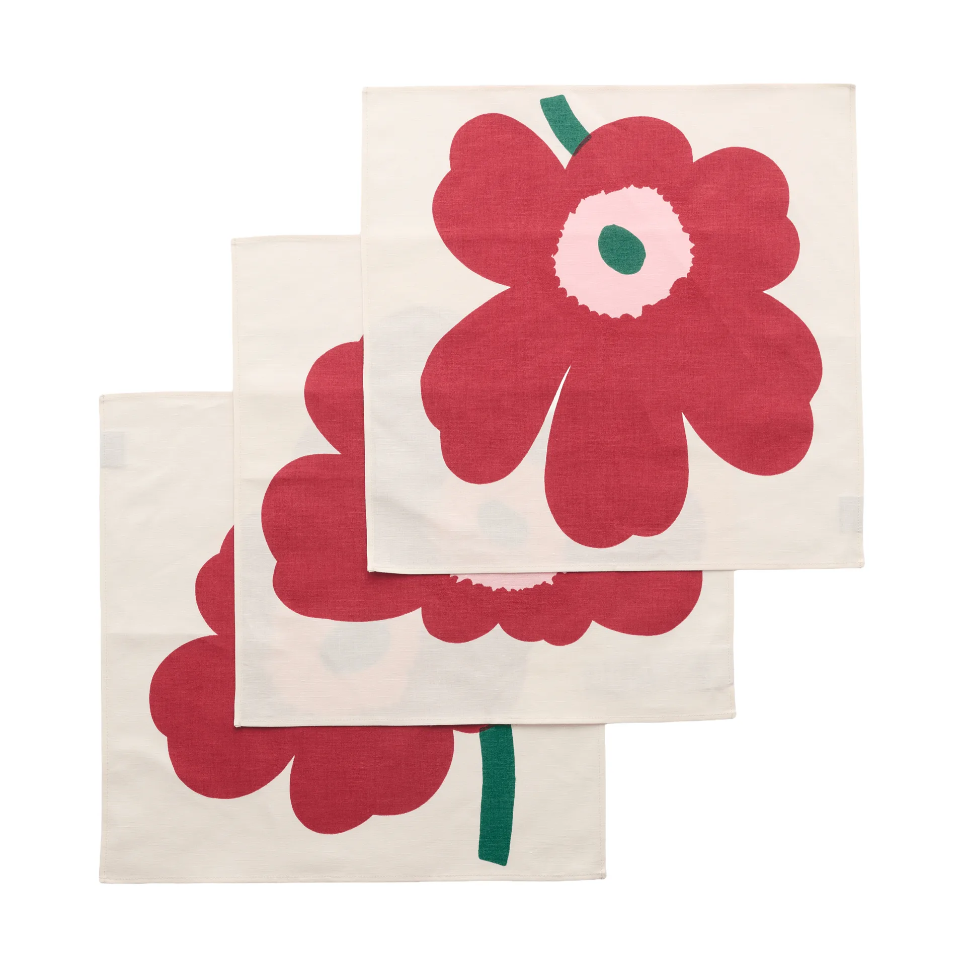 Unikko servilleta de tela, Off white-cranberry-rose, 45x45 cm, pack de 3 Marimekko