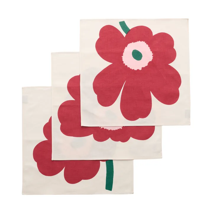 Unikko servilleta de tela - Off white-cranberry-rose, 45x45 cm, pack de 3 - Marimekko