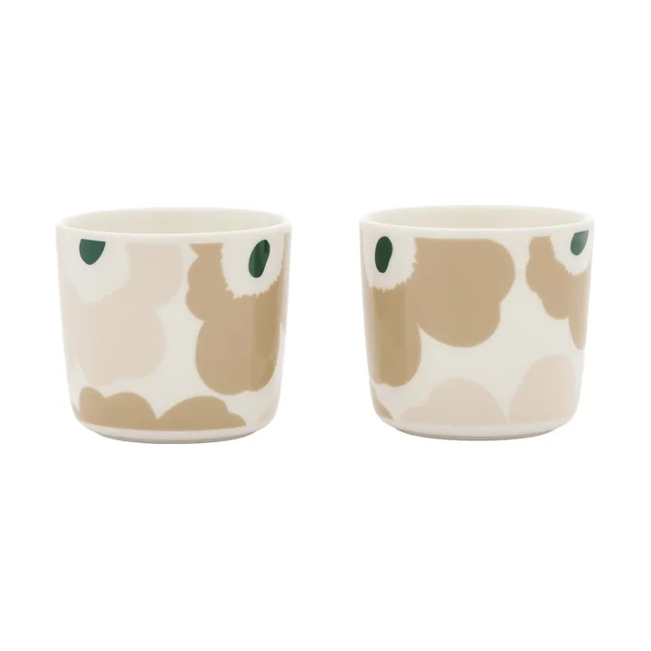 Unikko taza sin asa, 2 piezas - Blanco-arena clara-beige-verde oscuro, 20 cl - Marimekko