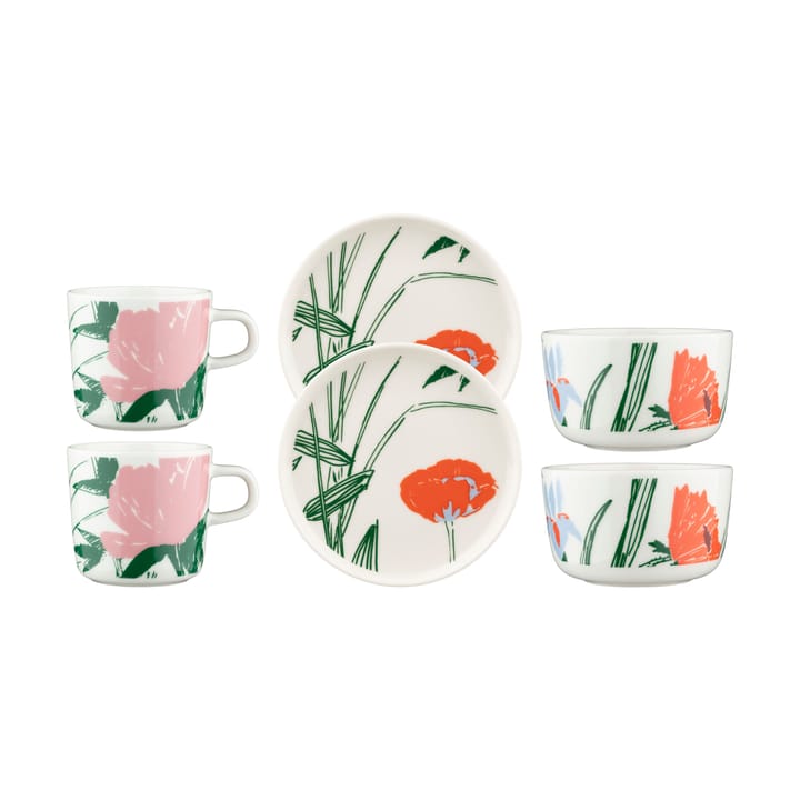 Vajilla Puutarhakutsut 6 piezas - White-green-orange - Marimekko
