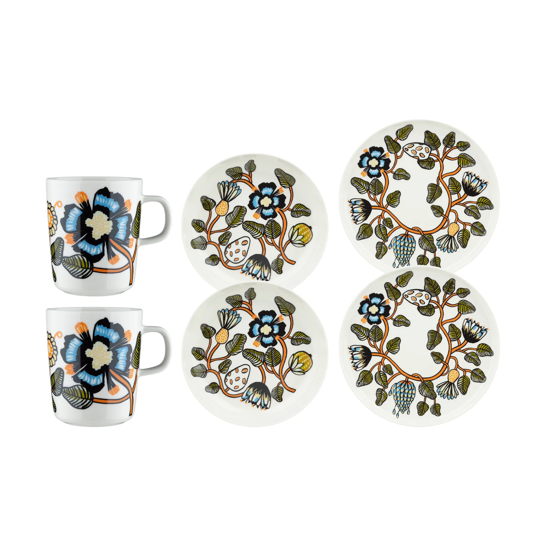 Vajilla Tiara 6 piezas, White-warm orange-green Marimekko