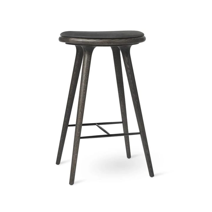 High stool taburete Mater alto 74 cm - piel negra, base de roble sirkagrey - Mater