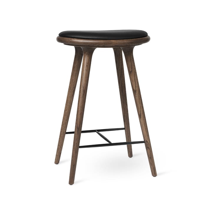 High stool taburete Mater alto 74 cm - piel negra, base de roble teñido oscuro - Mater