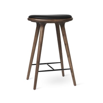 High stool taburete Mater alto 74 cm - piel negra, base de roble teñido oscuro - Mater
