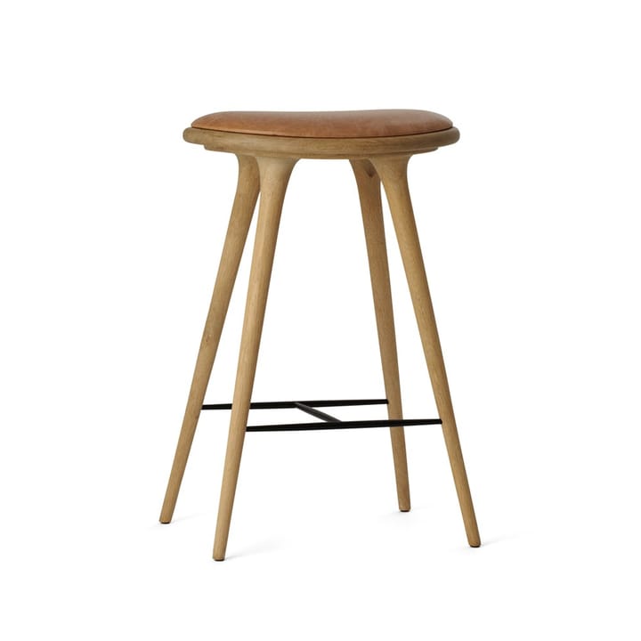 High stool taburete Mater bajo 69 cm - piel cruda, base de roble enjabonado - Mater