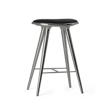 High stool taburete Mater bajo 69 cm - piel negra, base de aluminio - Mater