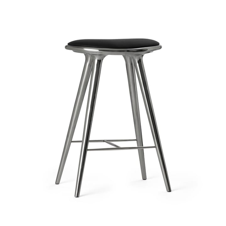 High stool taburete Mater bajo 69 cm - piel negra, base de aluminio - Mater