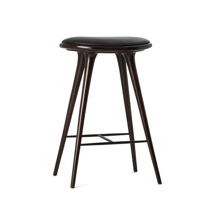 High stool taburete Mater bajo 69 cm - piel negra, base de haya teñida marrón  - Mater