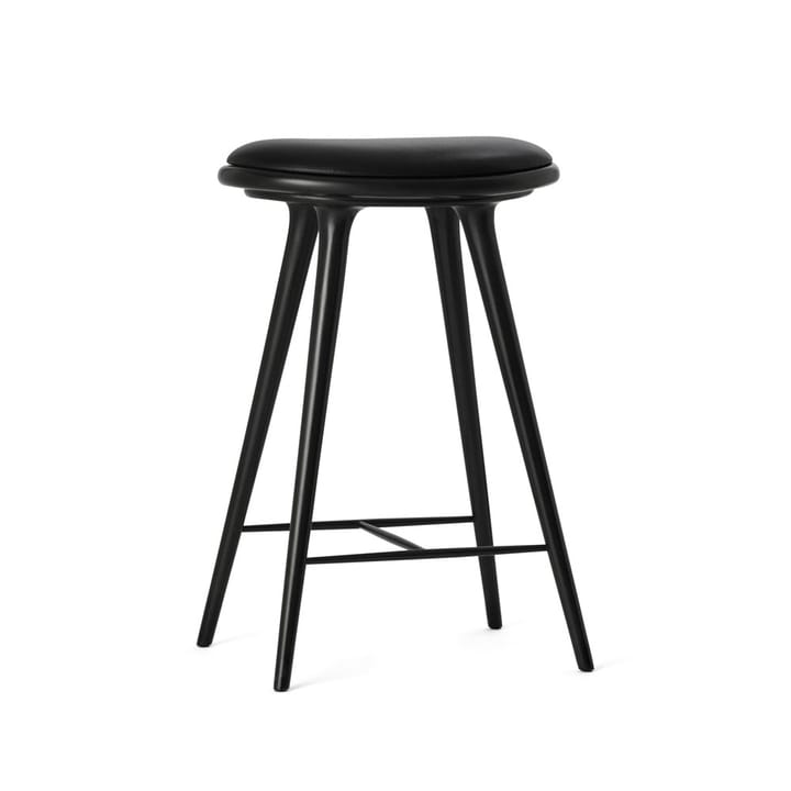 High stool taburete Mater bajo 69 cm - piel negra, base de haya teñida negra - Mater
