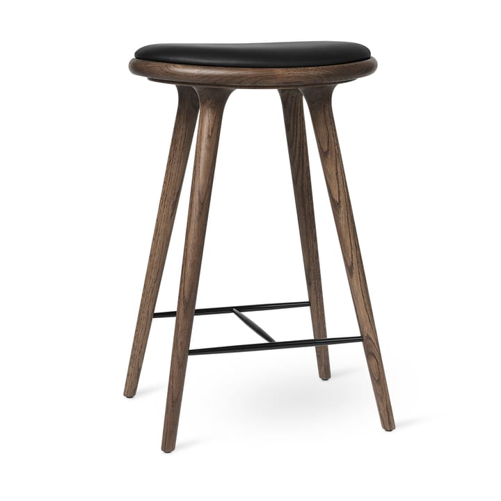 High stool taburete Mater bajo 69 cm - piel negra, base de roble teñido marrón - Mater