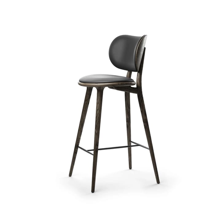 Taburete Mater High Stool Backrest bajo - piel negra, base de roble sirka grey - Mater