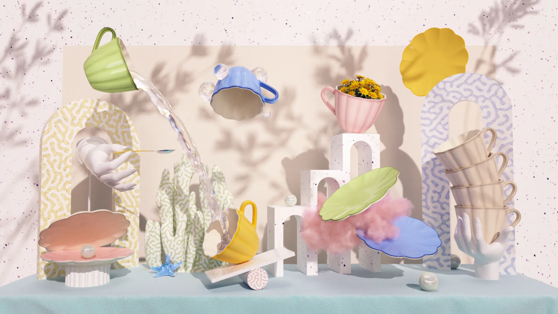 Taza con plato Oyster 25 cl, Rosa Mateus