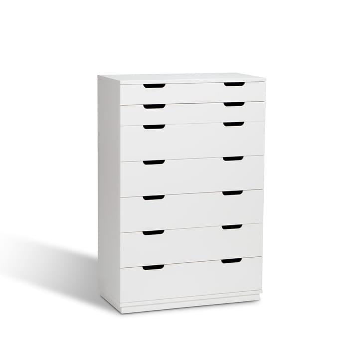 Cómoda Aoko de 7 cajones, Lacado blanco Mavis
