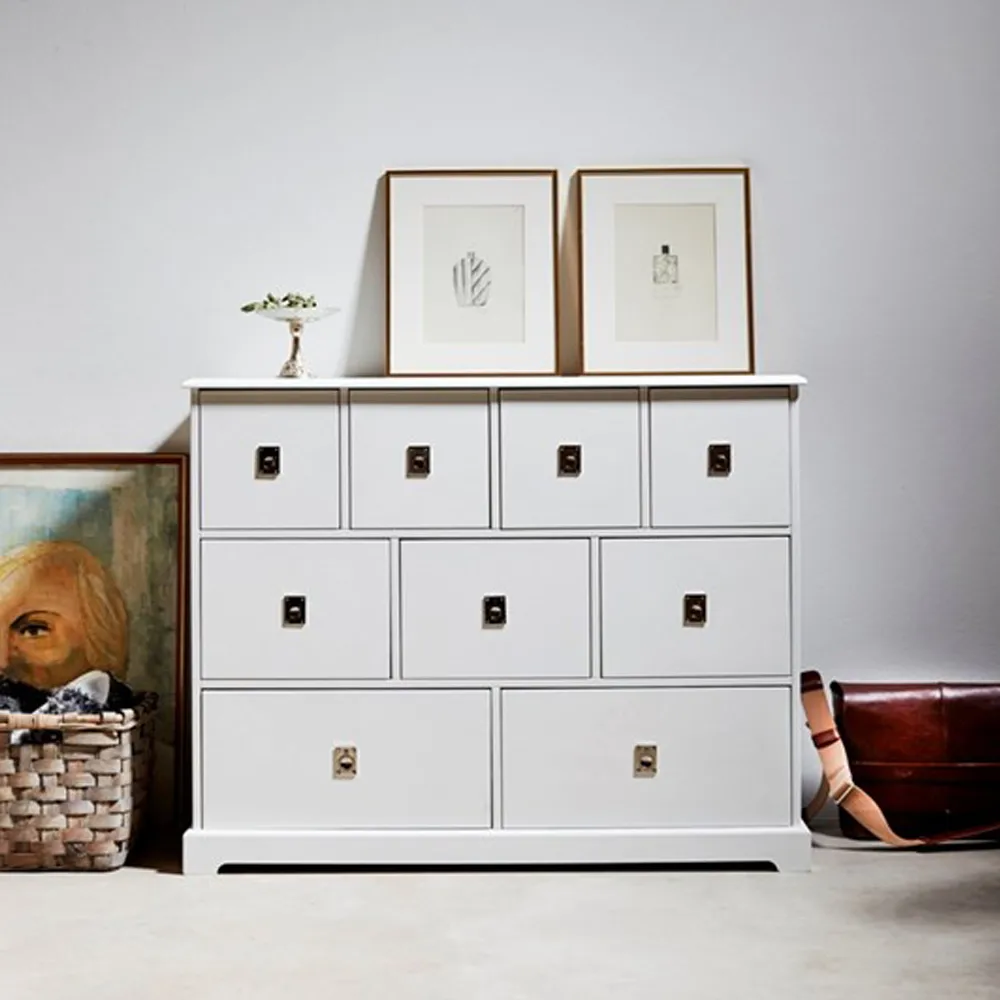 Cómoda Smögen, Blanco, 6 cajones anchos, cromo Mavis