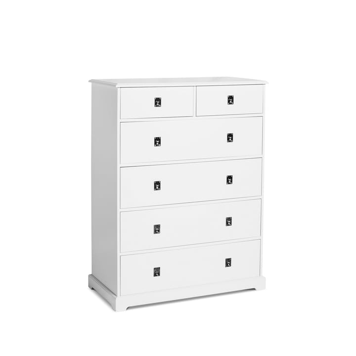 Cómoda Smögen - Blanco, 6 cajones anchos, cromo - Mavis
