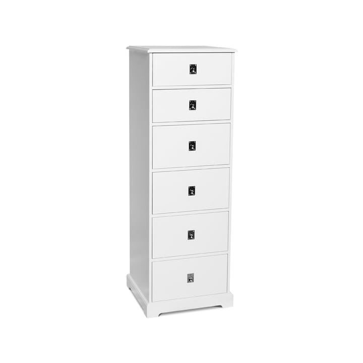 Cómoda Smögen - Blanco, 6 cajones estrechos, cromo - Mavis