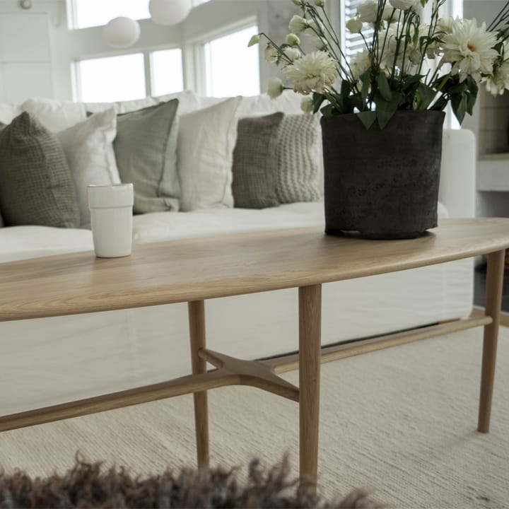 Mesa de centro Crest ovalada, Roble blanqueado con laca transparente, ovalado Mavis