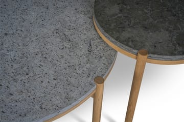 Mesa de centro Dondo roble blanqueado Ø80 cm - Piedra caliza cepillada - Mavis