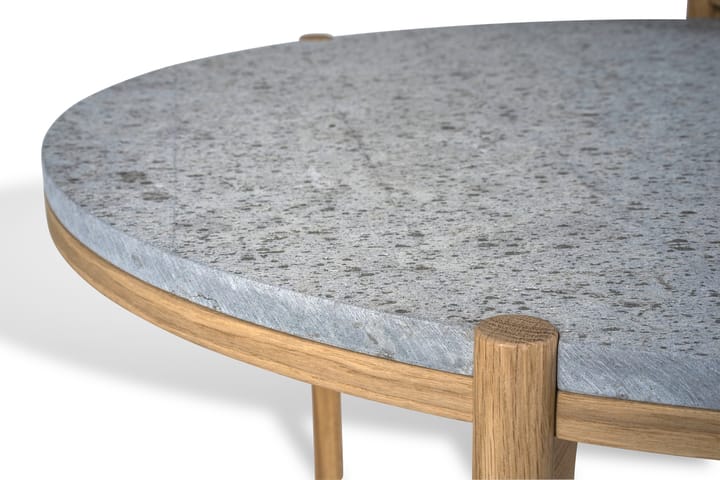 Mesa de centro Dondo roble blanqueado Ø80 cm, Piedra caliza cepillada Mavis