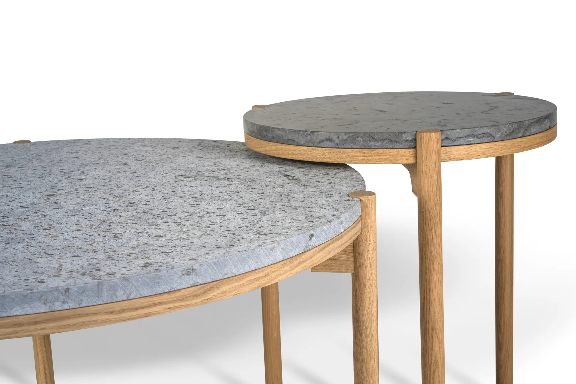 Mesa de centro Dondo roble blanqueado Ø80 cm, Piedra caliza cepillada Mavis