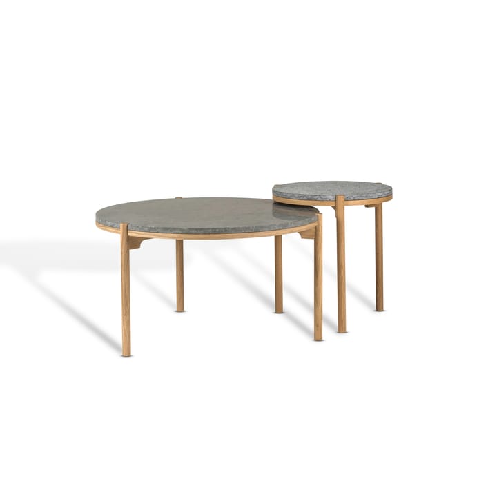 Mesa de centro Dondo roble blanqueado Ø80 cm, Piedra caliza pulida Mavis
