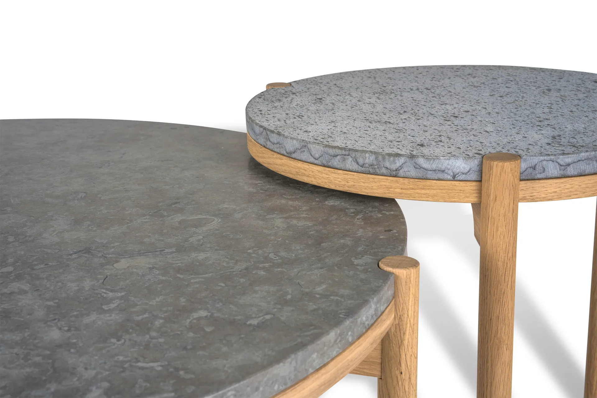 Mesa de centro Dondo roble blanqueado Ø80 cm, Piedra caliza pulida Mavis