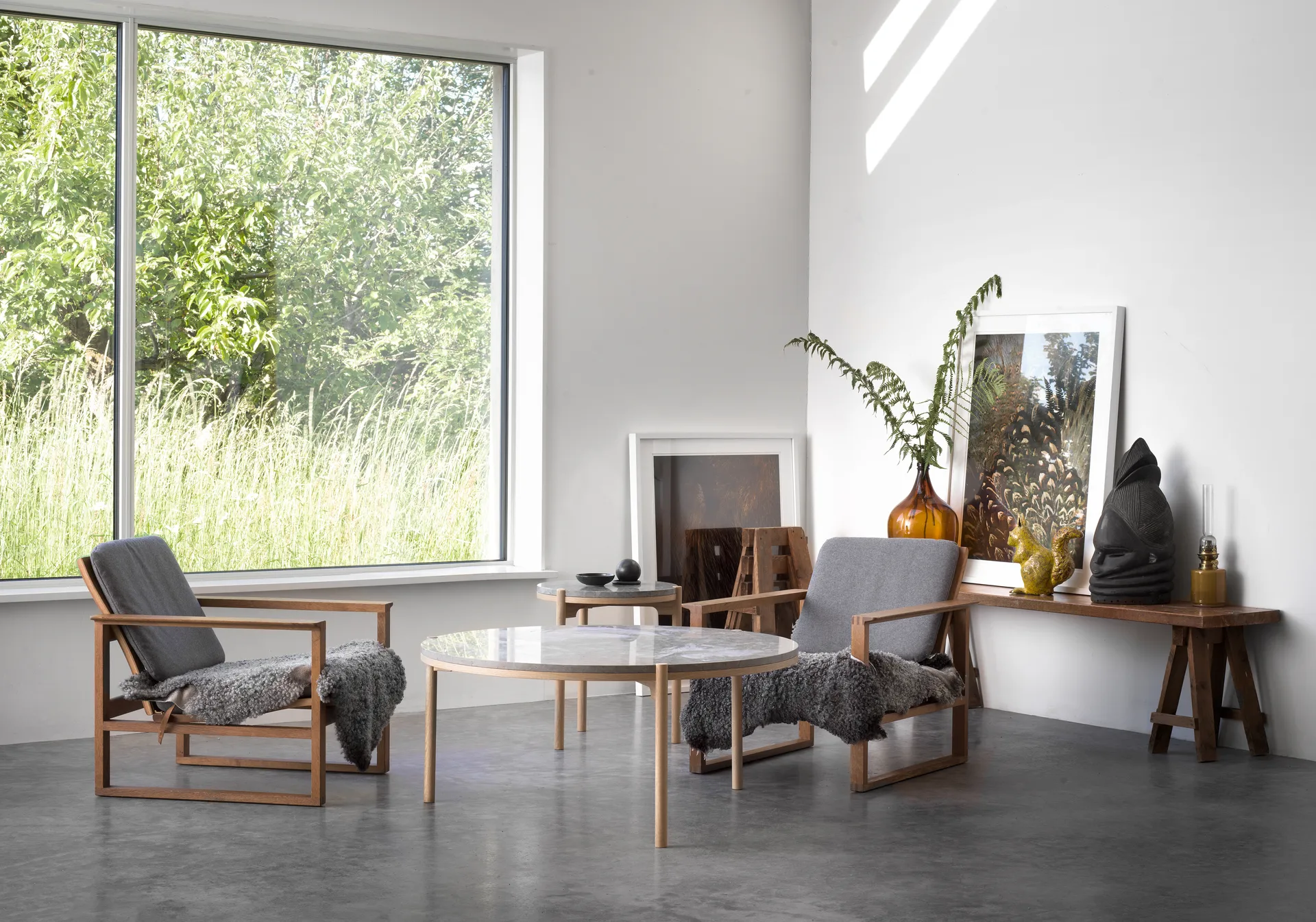 Mesa de centro Dondo roble blanqueado Ø80 cm, Piedra caliza pulida Mavis