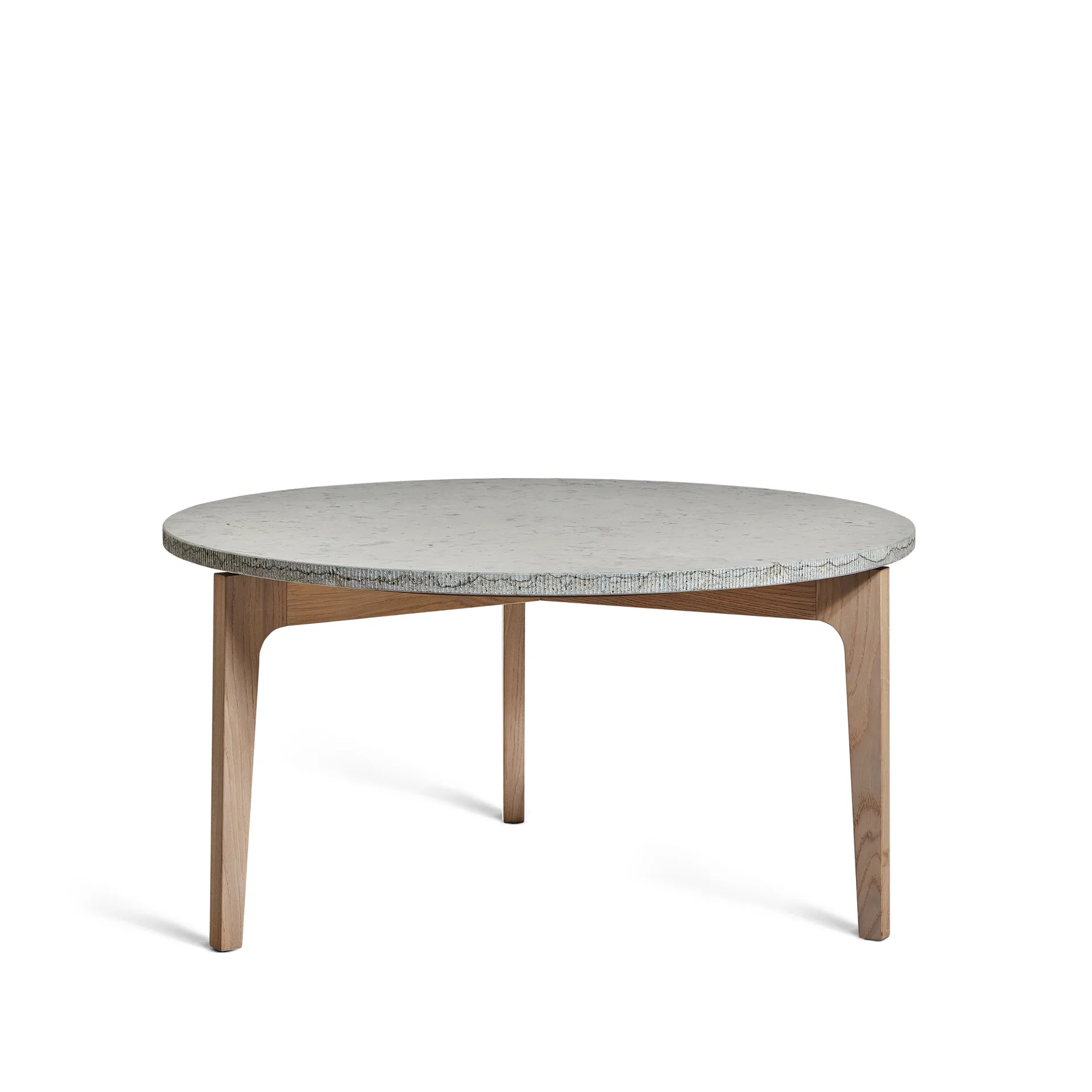 Mesa de centro Höllviken Ø80 cm, Patas de roble tipo piedra caliza blanqueada Mavis