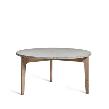 Mesa de centro Höllviken Ø80 cm - Patas de roble tipo piedra caliza blanqueada - Mavis