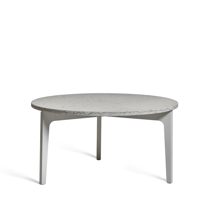 Mesa de centro Höllviken Ø80 cm - Piedra caliza, base de metal color hueso claro - Mavis