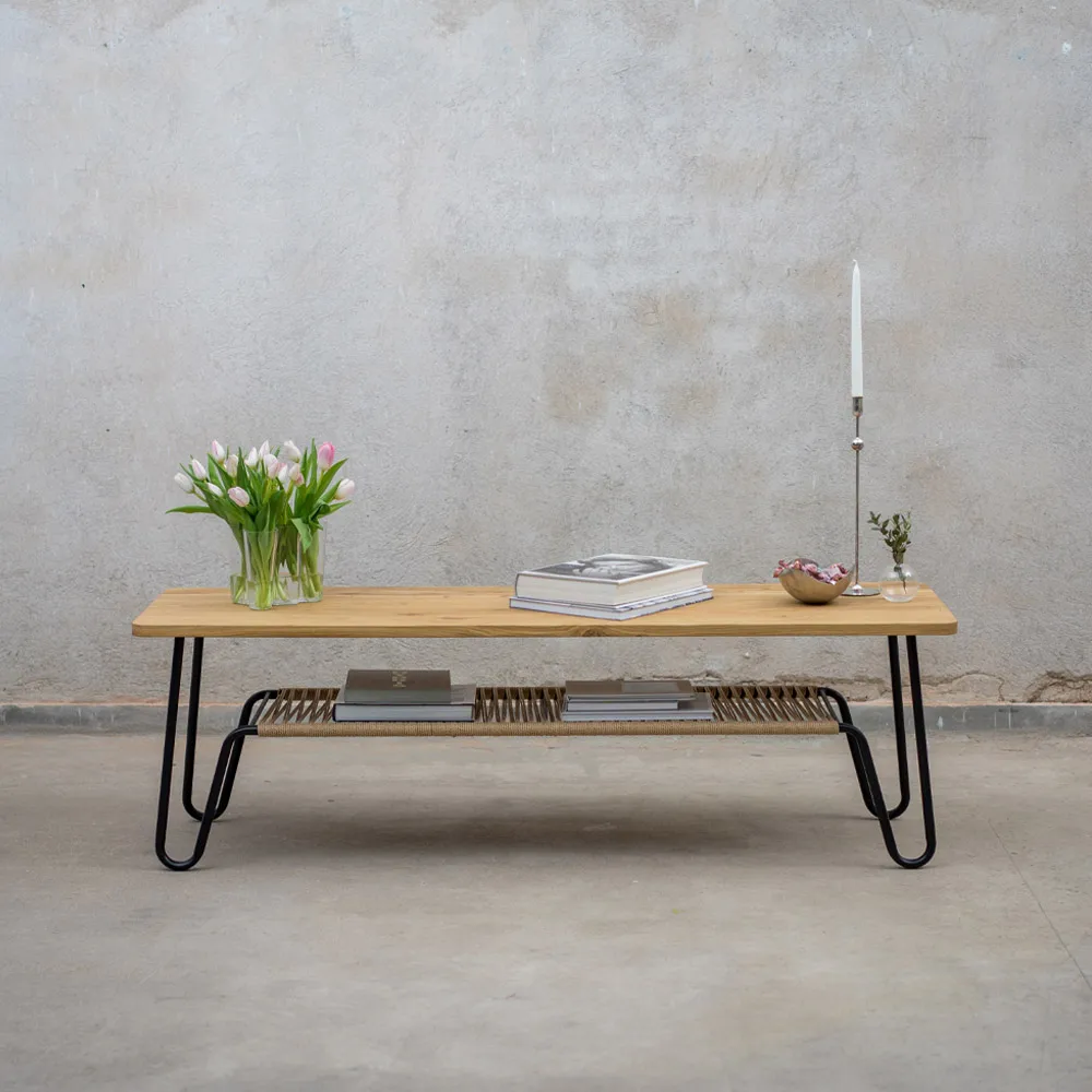 Mesa de centro Marcel, Roble rústico enjabonado, 140x50 Mavis