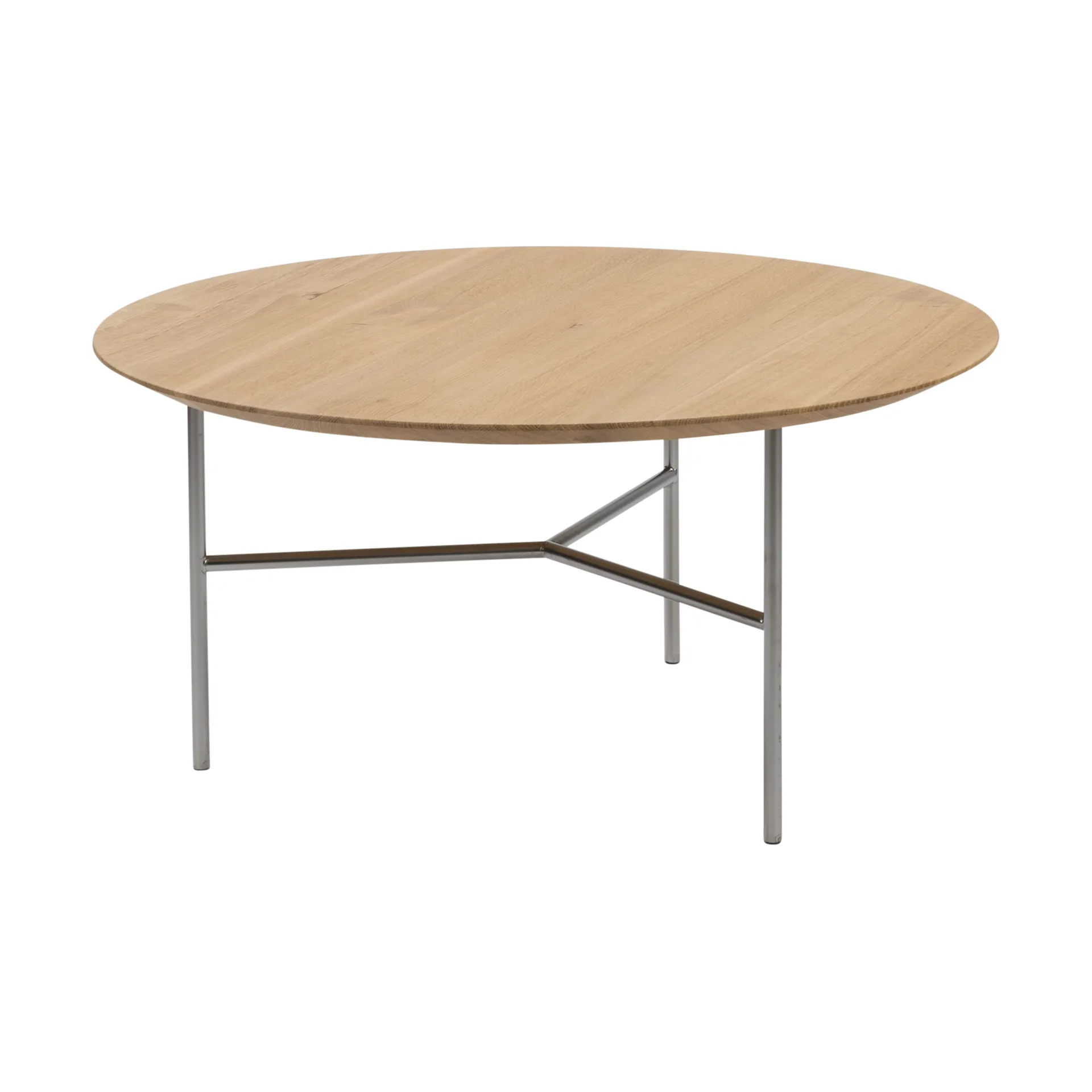 Mesa de centro Tribeca, Roble lacado, patas cromadas en satín, ø80 Mavis