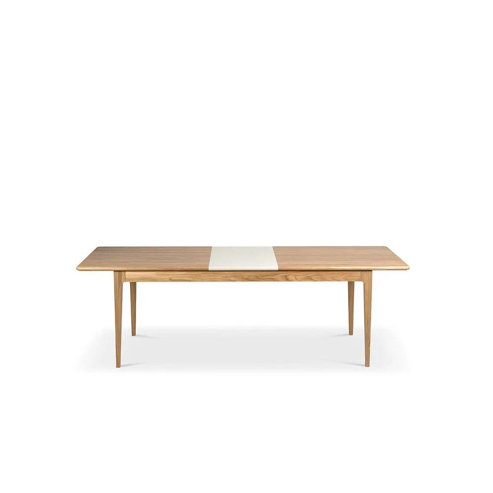 Mesa de comedor Höllviken, Roble blanqueado con laca mate - 1 extensión - MDF beige de 50 cm Mavis