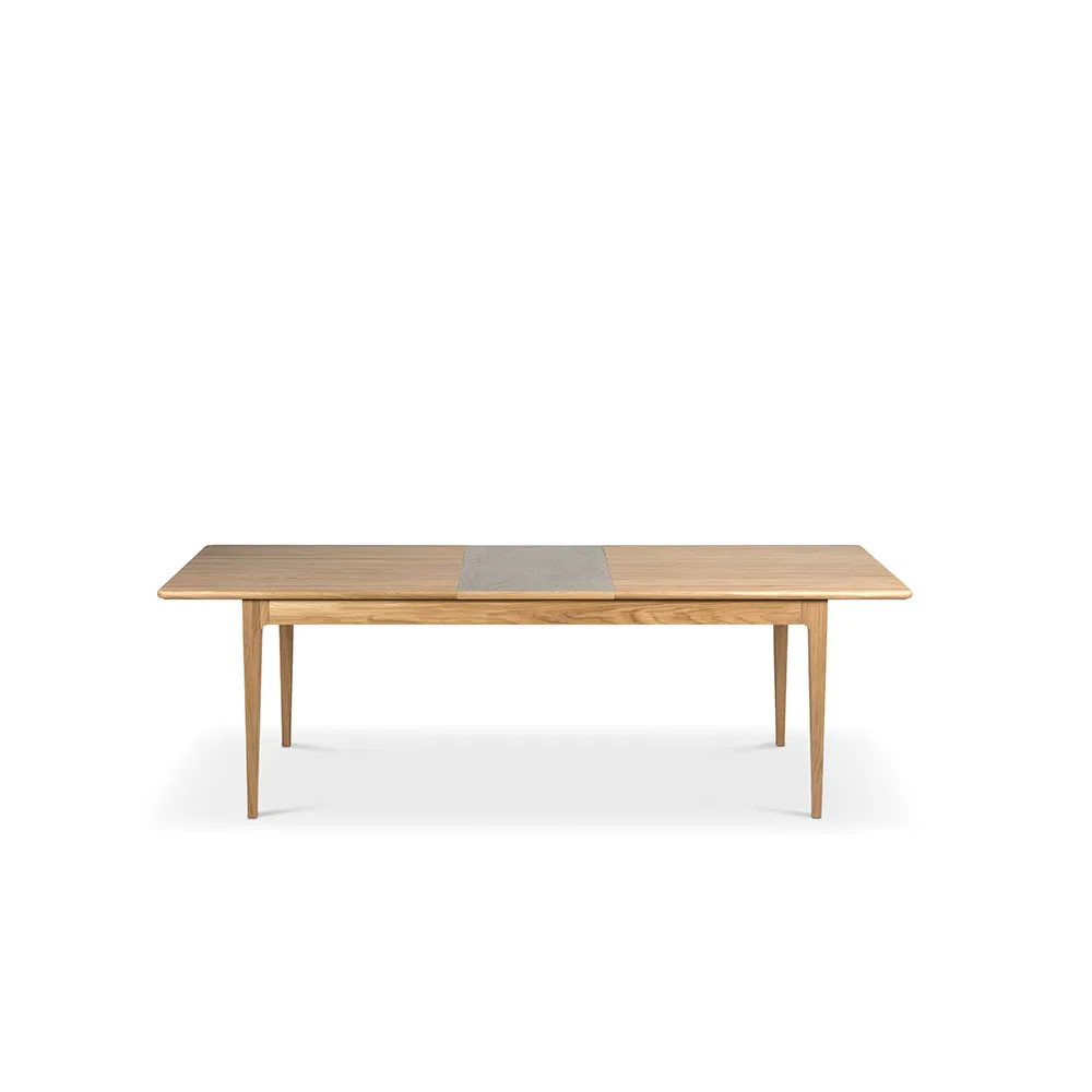 Mesa de comedor Höllviken, Roble blanqueado con laca mate - 1 extensión -  piedra caliza de 50 cm Mavis