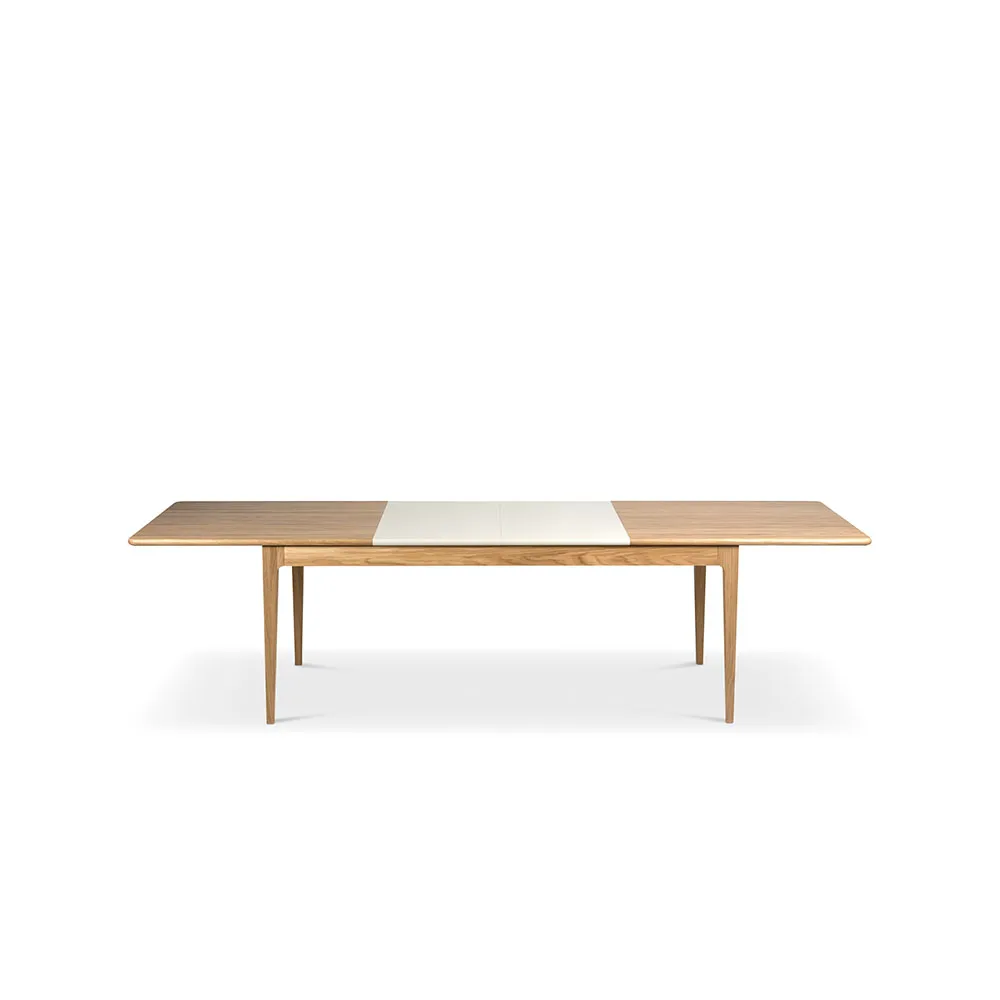 Mesa de comedor Höllviken, Roble blanqueado con laca mate - 2 extensiones, MDF beige de 50 cm cada una Mavis