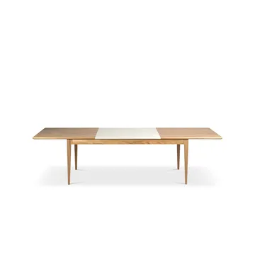 Mesa de comedor Höllviken - Roble blanqueado con laca mate - 2 extensiones, MDF beige de 50 cm cada una - Mavis
