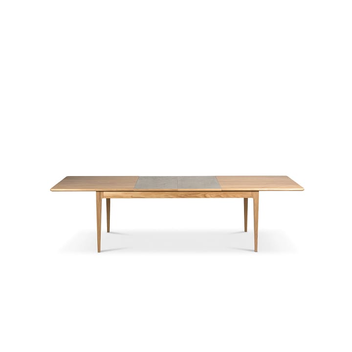 Mesa de comedor Höllviken - Roble blanqueado con laca mate - 2 extensiones - piedra caliza de 50 cm cada una - Mavis