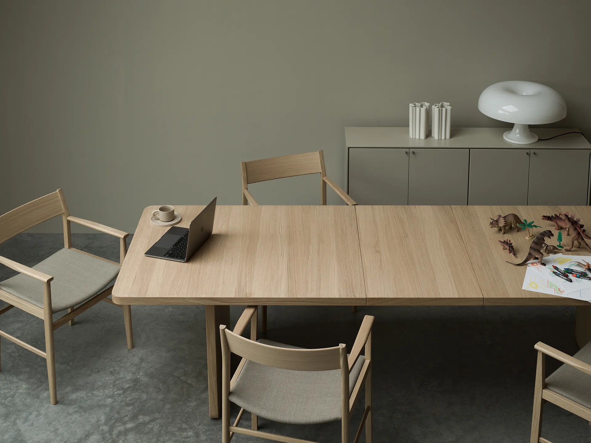 Mesa de comedor Vaud, Roble blanqueado, 2 extensiones Mavis