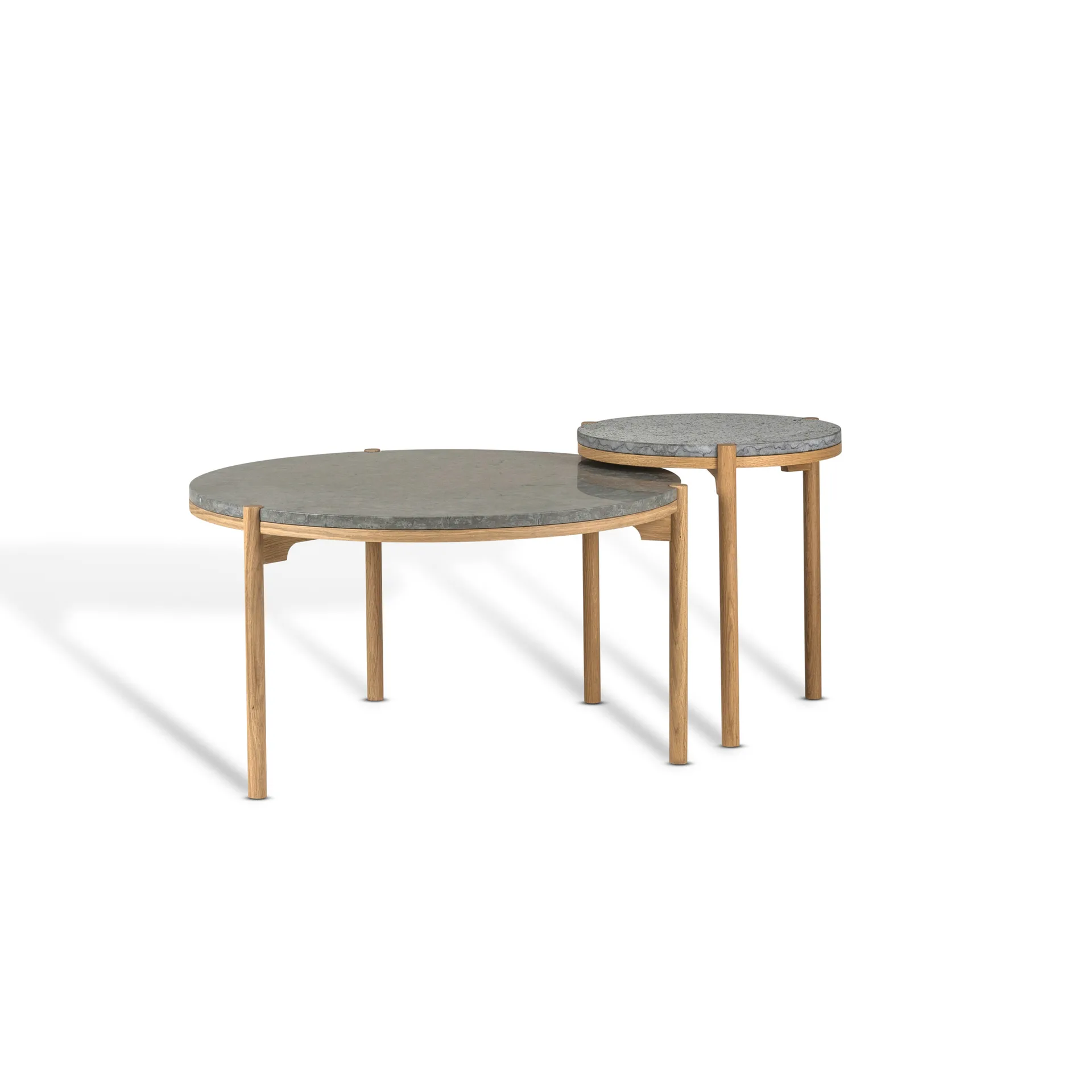 Mesita auxiliar Dondo roble blanqueado Ø45 cm, Piedra caliza cepillada Mavis