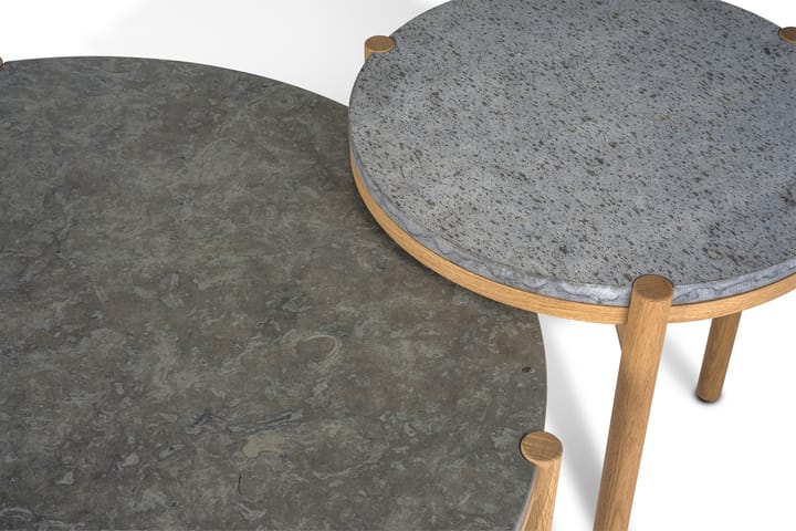 Mesita auxiliar Dondo roble blanqueado Ø45 cm, Piedra caliza cepillada Mavis