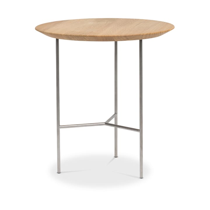 Mesita auxiliar Tribeca - Roble rústico aceitado, patas cromadas en satinado, ø47 cm - Mavis