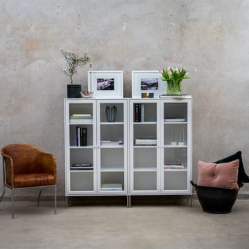 Vitrina Volt 130 cm blanco lacado - Detalles en acero inoxidable - Mavis