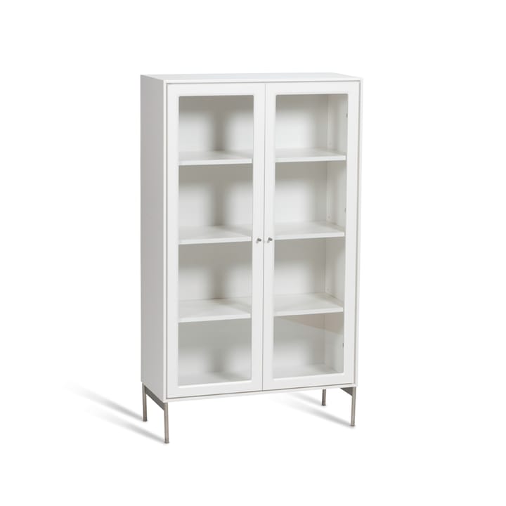 Vitrina Volt 130 cm blanco lacado, Detalles en acero inoxidable Mavis