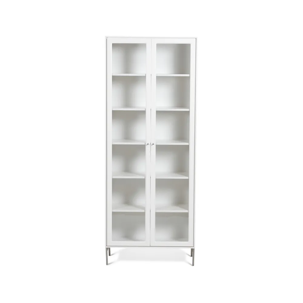 Vitrina Volt 190 cm lacado blanco, Detalles en acero inoxidable Mavis